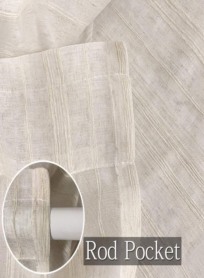 SUOUO Linen Textured Striped Semi-Sheer Curtains for Living Room 84 inches Long 2 Panels Rod Pocket Boho Light Filtering Window Drapes for Bedroom Dining - Image 5